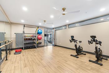 Yoga and spin studio attached to the fitness center at Lilia Apartments in Lilydale, MN 55118